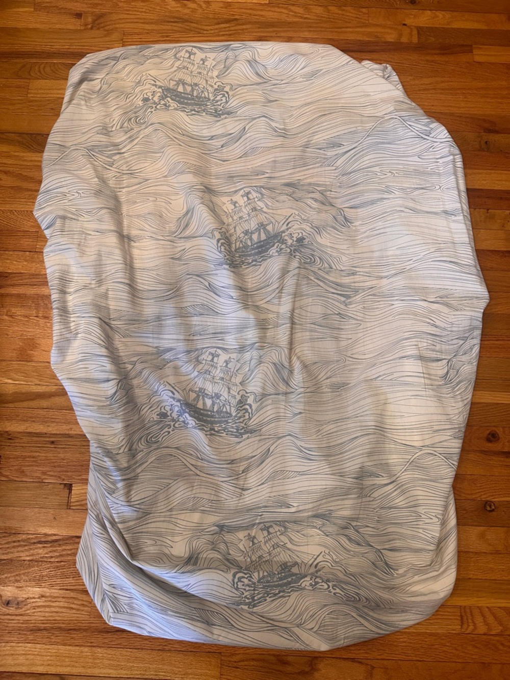 Crate & Barrel French Nautical Ship Print Crib Fitted Sheet - Organic Cotton